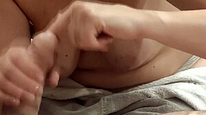 Girlfriend inserts finger in urethra for close-up jerk off