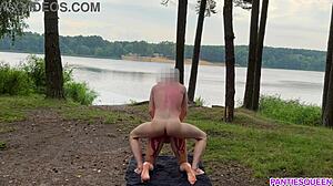 Naked Blonde Rides Hard In Public Cumshot!