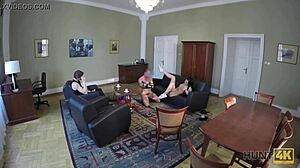 Boy watches his girl earn cash with intimate acts