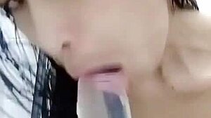 Thai Babe Shoves Huge Dildo in Tiny Pussy Close-Up