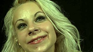 Bound European sub feels rough domination while sucking cock with small tits