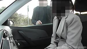 Wife Dogging in Public Car Park with Handjob for Voyeur
