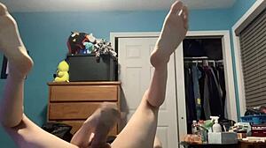 Femboy sissy tranny girl forcing a dildo inside of her