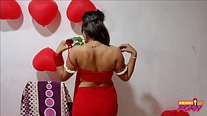 On Valentine's Day, an Indian babe seduces her lover with big boobs