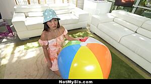 hey, this petite stepsister with small tits begs her stepbro for monster cock while fucking taboo.