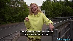 Does this stunning blonde euro babe want a hard deep dicking from public agent?