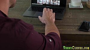 Ebony Teen With Bubble Butt Gets Pounded Hard In Stockings, Cum In Mouth.