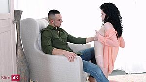 Slim Brunette Black Angel Bent Over For Anal Riding And Cumshot