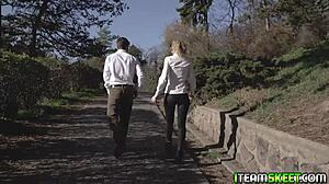 Giving candice demellza a cum facial to remember as the stud splashes his cum