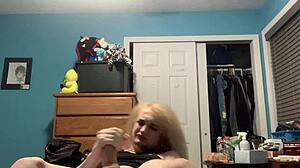 Femboy sissy tranny girl forcing a dildo inside of her