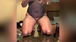 I couldn't hold back as I squirted all over the countertop using my vibrator and toes