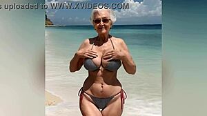 Granny Unveils Sexy Bikini with Dirty Talk in Nude Beach Scene