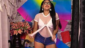 Latina teen dances for boss to masturbate on webcam with big cock