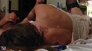 French Amateur In Beaded Dress And Satin Panties Gives Blowjob, Rims, Doggystyle With Toys.