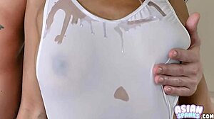 Flat Asian Teen Masturbating Oiled Petite Body