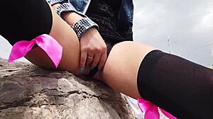 public squirt masturbation on beach gets wet