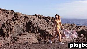 Look at this hot big ass brunette teen posing naked outdoors; she enjoyed it