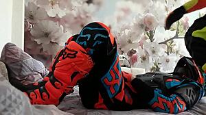 Gay motocross riders tread in boots