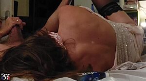 French Amateur In Beaded Dress And Satin Panties Gives Blowjob, Rims, Doggystyle With Toys.