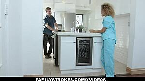 Caramel ebony teen Xianna Hil gets throatfucked by stepbro.