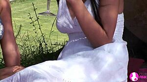 Viv Thomas Lesbian Hd - Blonde And Brunette Babes Having Sex At The Garden