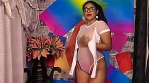 Latina teen dances for boss to masturbate on webcam with big cock