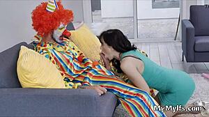 horny housewife rides clowns hard cock