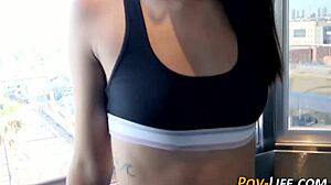 hot pov teen babe gets huge cumshot after blowjob in jeans