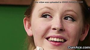 flirty centerfold gulps cumshot on face