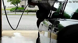 Wife in thong bodysuit spreads ass at public car wash for assfucking 😈