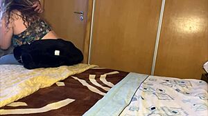 Cuckold interrupts wife fucking with big tits bouncing