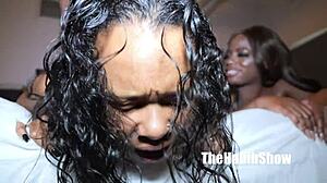 Kaiya Rose and Amora Rose get fucked by monster cock Redzilla in a group quickie.