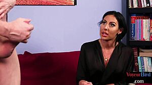 MILF in stockings says, 'Watch this solo handjob.'