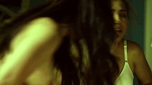 Two scared chicks boldly fuck instead of horror