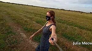 juli smith undresses nude in the outdoor field