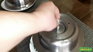 Cuckold boyfriend swallows cum from girlfriend's pussy