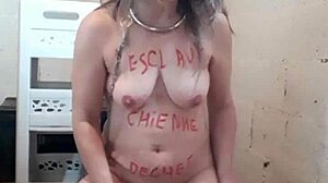 Slave feels humiliation training with toys in outdoor cellar