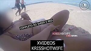 Kriss hotwife encounters two strangers on the beach during masturbation.