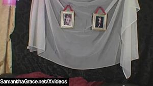 Giantess wife pokes fun at tiny hubby