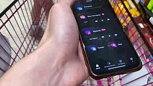 skinny girl walks city with vibrator inside