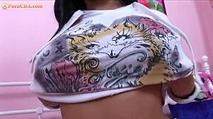 Nastya shows off her big natural tits in softcore solo.