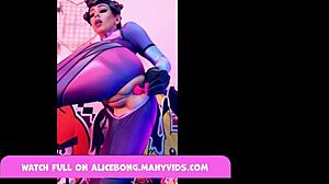 Alicebong in Widowmaker cosplay with toys