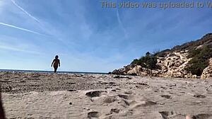 Curvy Nudist Stranger Plays with Dildo on Public Beach