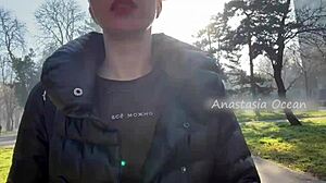 Blonde Beauty Flashes in Public Park