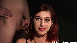 naughty hottie enjoys cumshot on face in pov blowbang