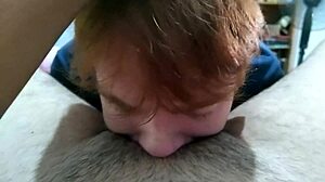 in this homemade scene, a redhead twink gives a teen 18+ a passionate blowjob