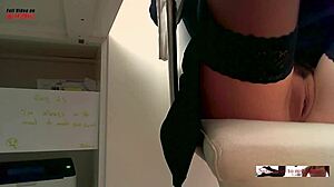 Amateurs flash big tits and masturbate at work in public office