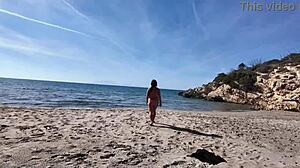 Curvy Nudist Stranger Plays with Dildo on Public Beach