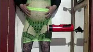 Watch Crossdresser Masturbate with Machine!