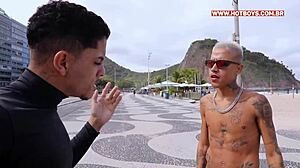 I brought my tattooed friend to suck my monster cock and fuck his big ass in pov